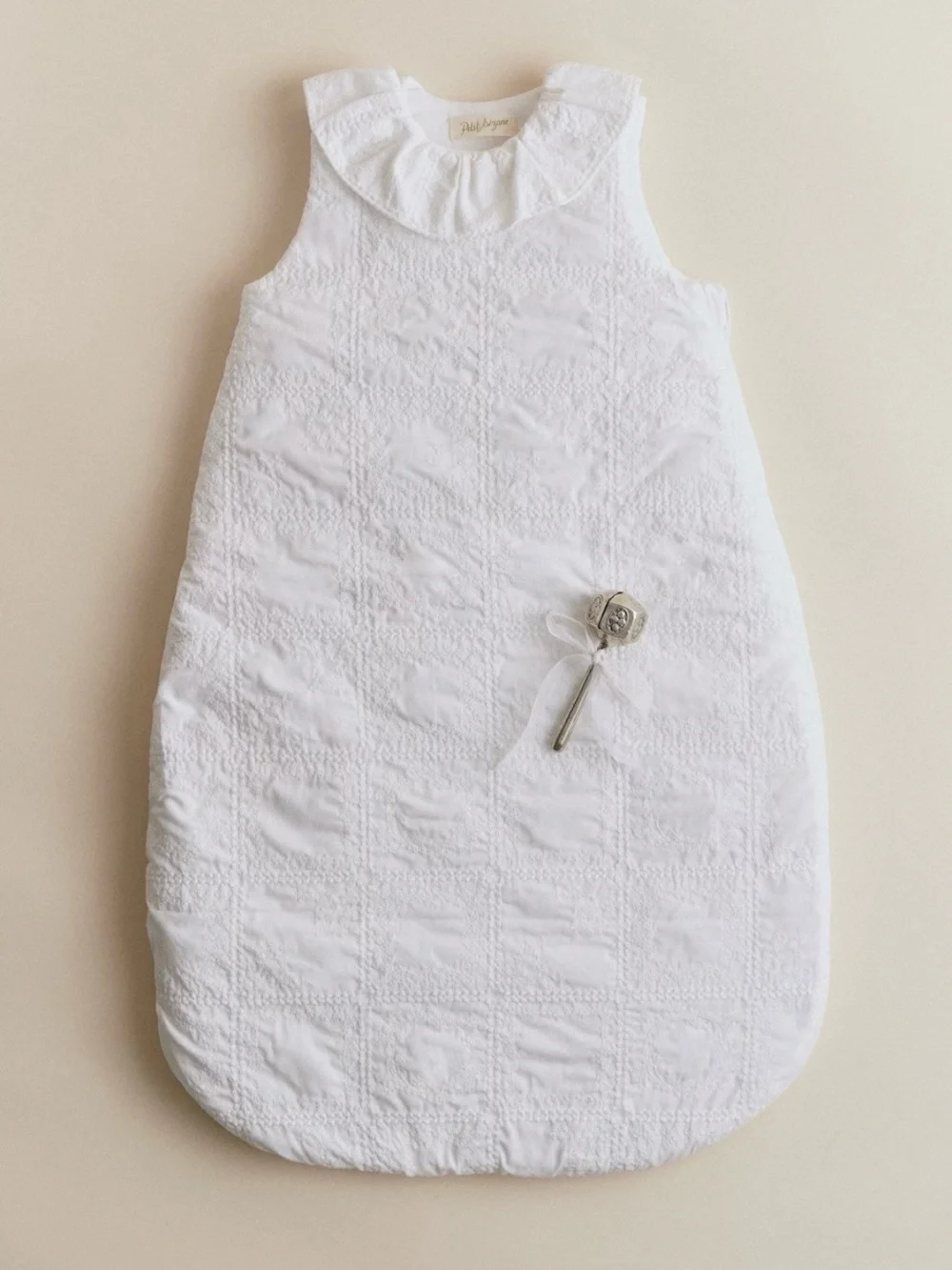 Sezane White Embroidered Ruffle Neck Sleep Sack